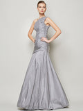 A-Line/Princess One-Shoulder Sleeveless Pleats Long Taffeta Bridesmaid Dresses TPP0005085