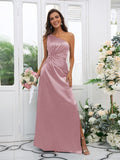 Sheath/Column Elastic Woven Satin Ruched One-Shoulder Sleeveless Floor-Length Bridesmaid Dresses TPP0004908