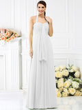 A-Line/Princess Halter Pleats Sleeveless Long Chiffon Bridesmaid Dresses TPP0005727