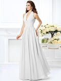 A-Line/Princess Halter Pleats Sleeveless Long Chiffon Bridesmaid Dresses TPP0002801