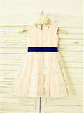 A-line/Princess Scoop Bowknot Sleeveless Ankle-Length Lace Flower Girl Dresses TPP0007897