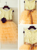 A-line/Princess Scoop Sleeveless Tea-Length Sequin Tulle Flower Girl Dresses TPP0007892