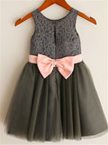 A-line/Princess Scoop Sleeveless Bowknot Tea-Length Tulle Flower Girl Dresses TPP0007890