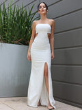 Sheath/Column Stretch Crepe Strapless Sleeveless Floor-Length Wedding Dresses TPP0007032