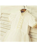 A-line/Princess High Neck Short Sleeves Lace Tea-Length Tulle Flower Girl Dresses TPP0007902