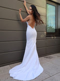 Sheath/Column Stretch Crepe Lace V-neck Sleeveless Sweep/Brush Train Wedding Dresses TPP0007018