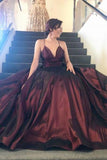 Elegant Simple Deep V Neck Spaghetti Straps Long Ball Gown Satin Prom Dresses