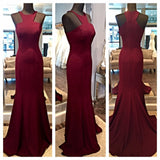 New Fashion Burgundy Fitted Bodice Modest Evening Dress Long Party Gown For Teens