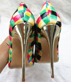 High Heels with colorful plaid pattern Fashion Evening Party Shoes