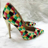 High Heels with colorful plaid pattern Fashion Evening Party Shoes